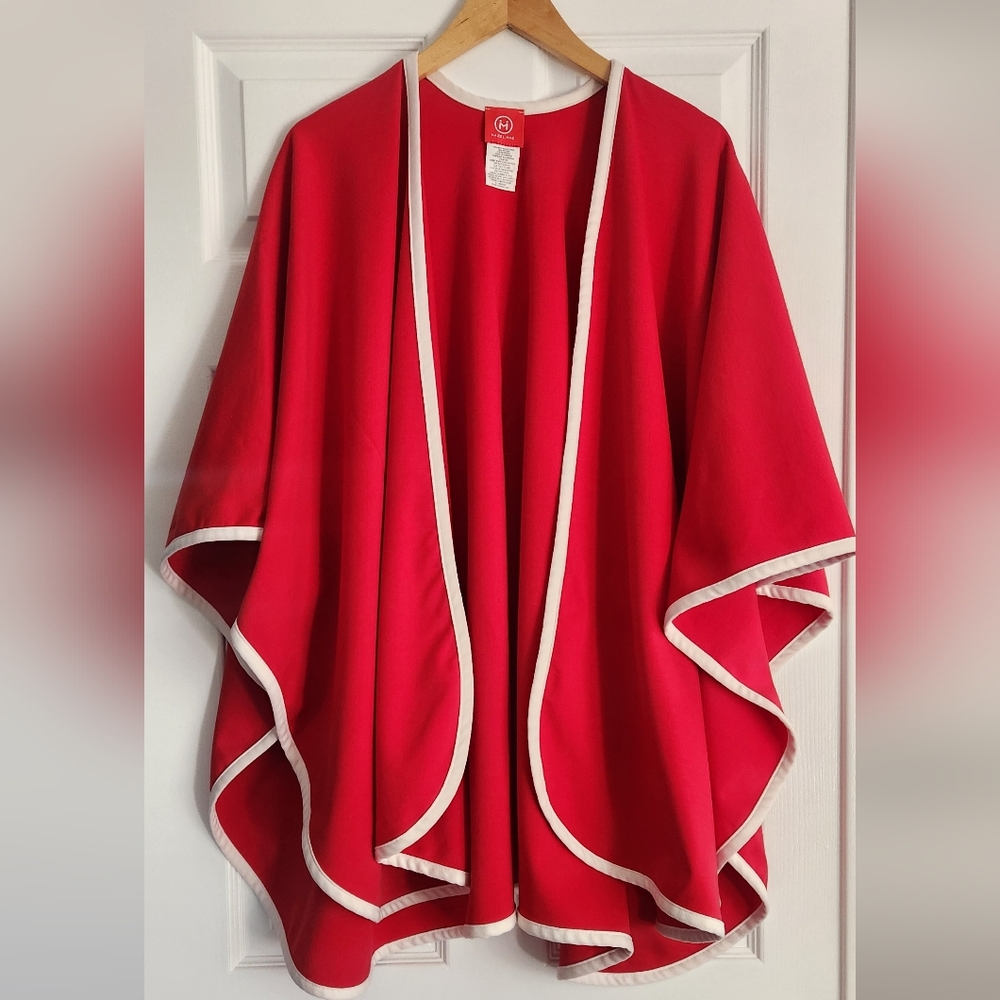 Elegant Red Cape with White Trim